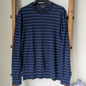 Banana Republic Men's Blue and Black Striped Sweater - Size S